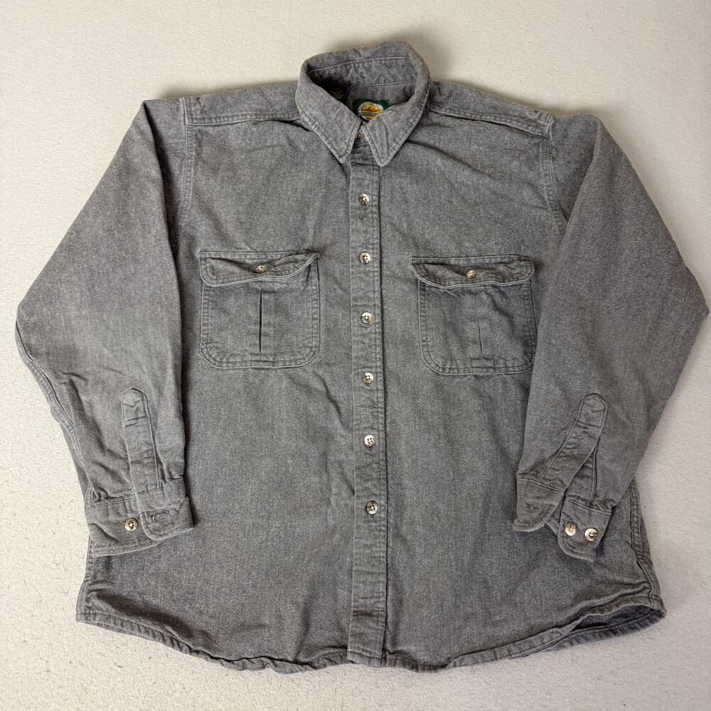 Cabela's Foremost Outfitters Gray Denim Button Up Shirt Mens XL Regular Cotton